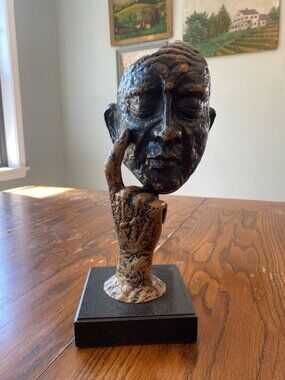 Bey-Berk Thinking Man Sculpture On Marble Base 12" Tall Art Decor Piece